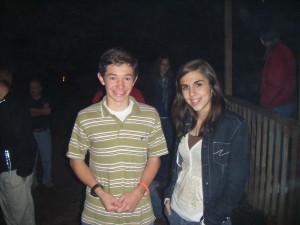Josh and Katie Hanging around, watching the older peeps set off fireworks.