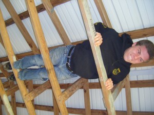 Jacob climbed into the roof. What a nerd.